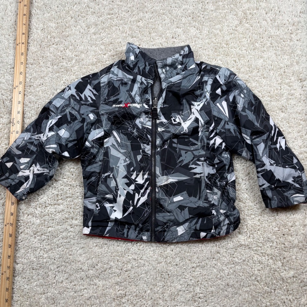 Zero Exposure Kids Reversible Jacket Black Gray White Red Camo Fleece Size M 5-6